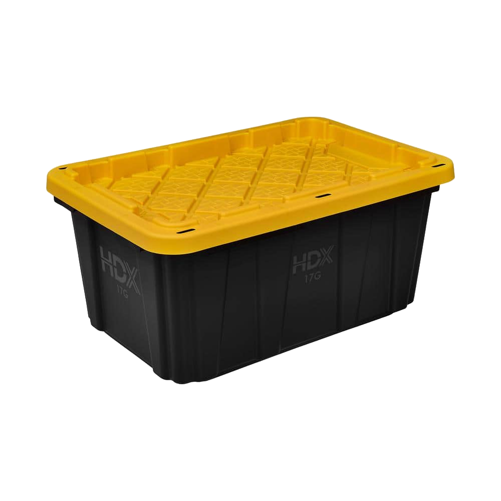 HDX 17 Gal. Tough Storage Tote in Black with Yellow Lid