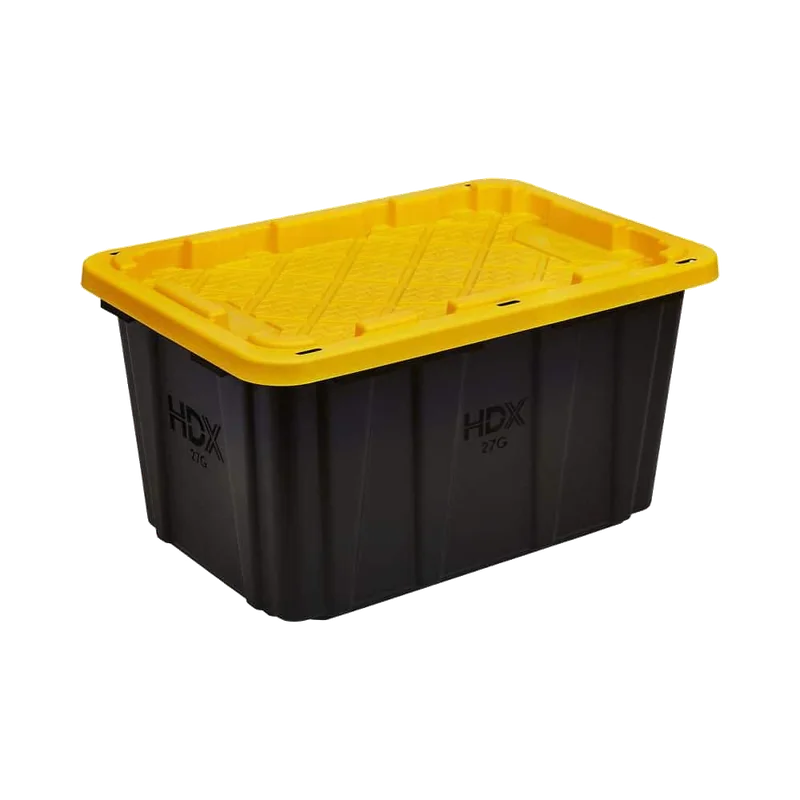 HDX 27-gallon Tough Tote with black body and yellow lid